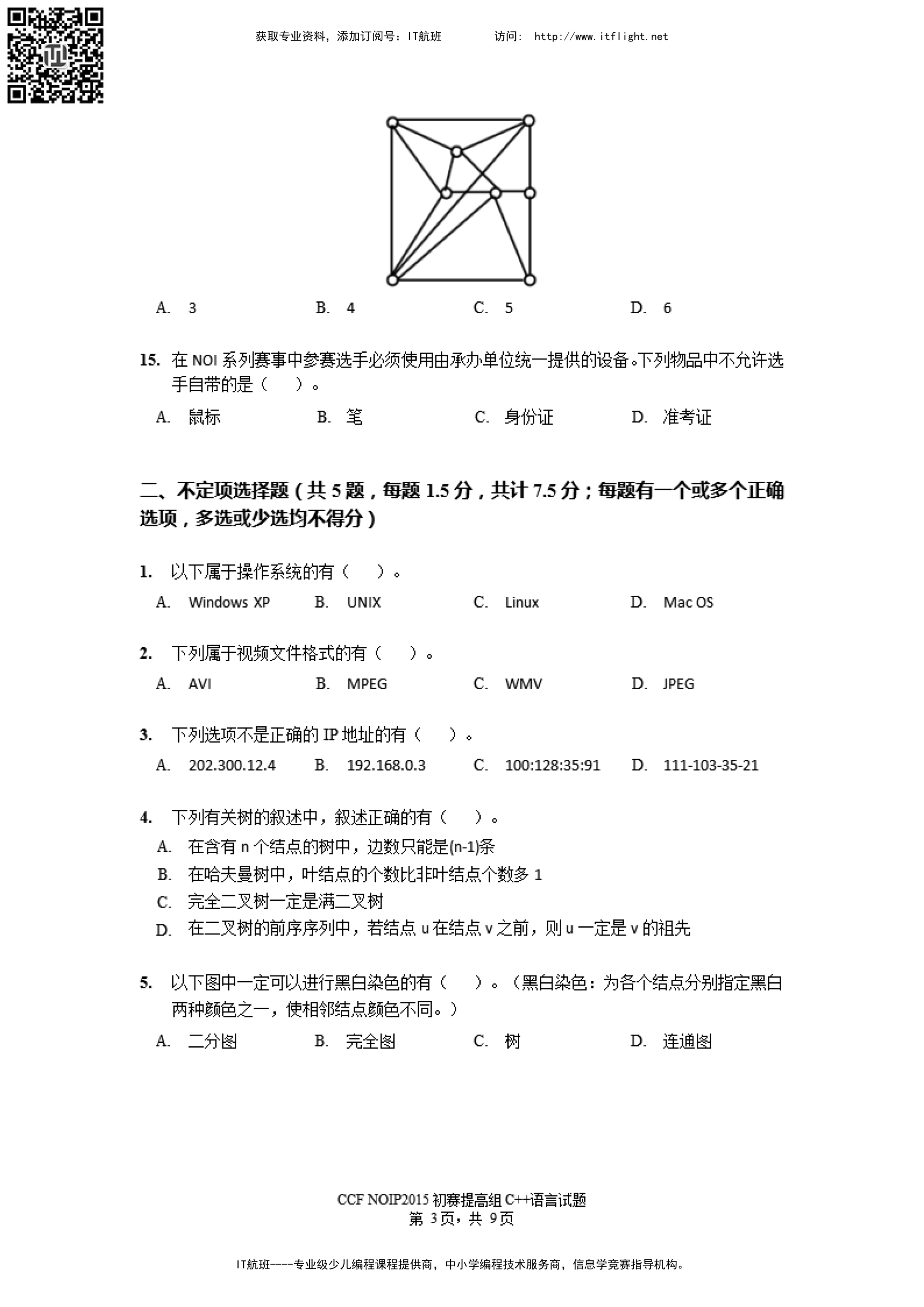 NOIP(第21届)--2015--提高组--初赛--试题与答案(NA21)